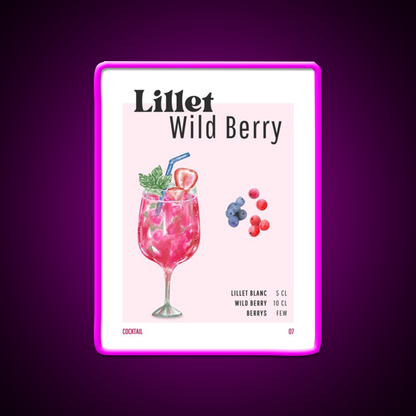 Lillet Wild Berry Cocktail Bar Decor Led Neon Sign Rgb Color - Neon sign mounted on wall in room
