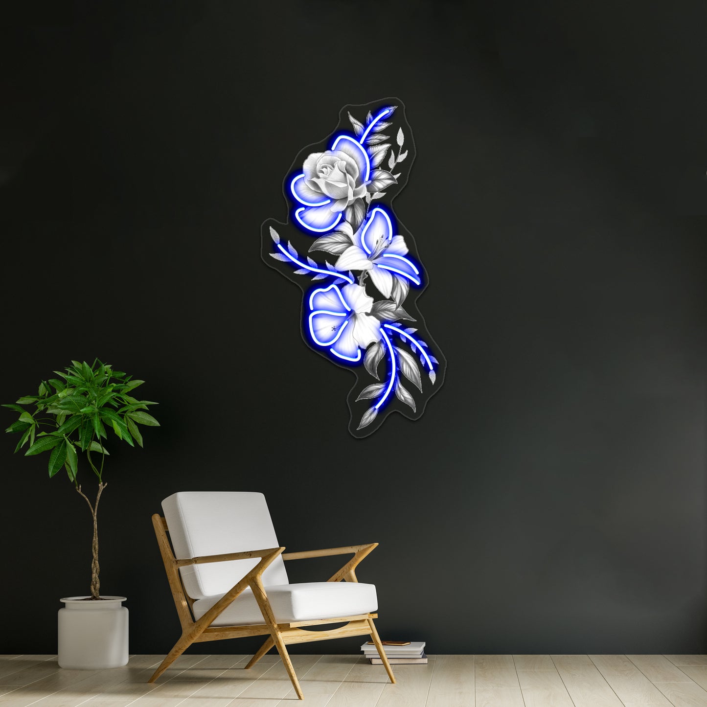 Lily Rose And Hibiscus Floral Tattoo Design Wall Artwork Neon Signs