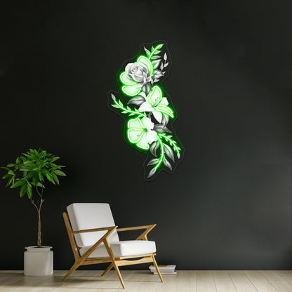 Lily Rose And Hibiscus Floral Tattoo Design Wall Artwork Neon Signs