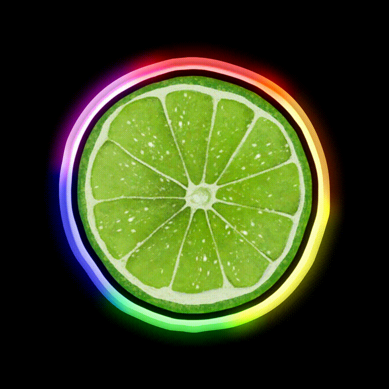 Lime Juice Bright Green Citrus Slices Cocktail Bar Decor Led Neon Sign Rgb Color - LED neon sign close-up detail