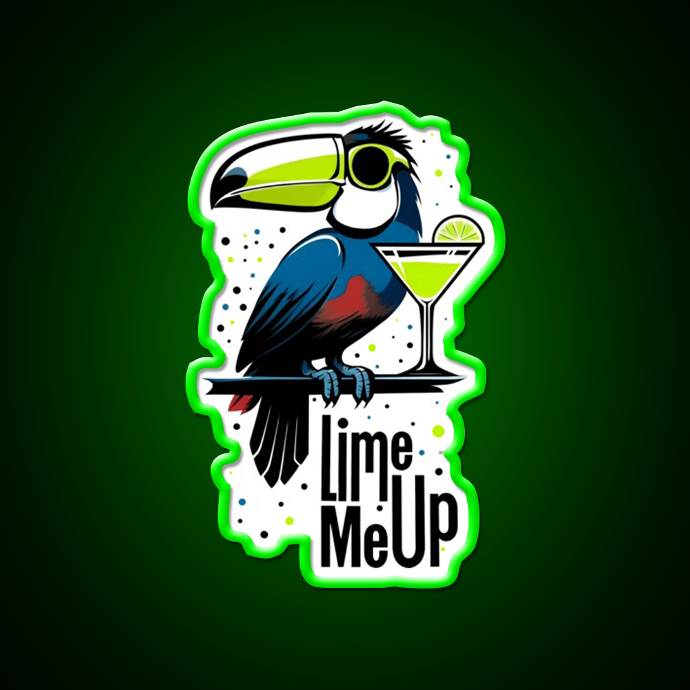 Lime Me Up Cool Tropical Toucan With Cocktail Man Cave Bar Led Neon Sign Rgb Color
