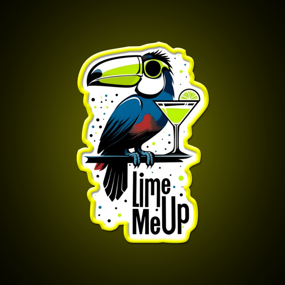 Lime Me Up Cool Tropical Toucan With Cocktail Man Cave Bar Led Neon Sign Rgb Color