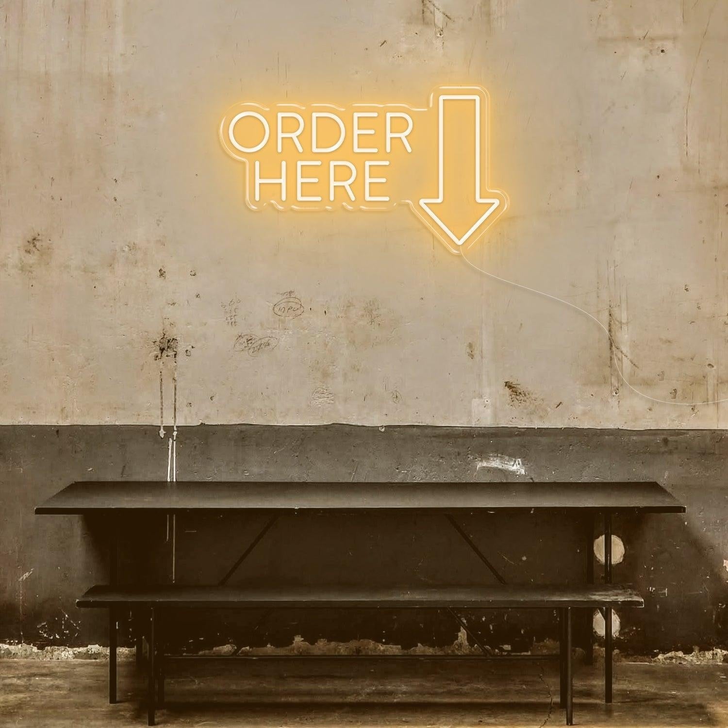 Lime Order Here Arrow Led Neon Sign For Industrial Retro Cafe Bar Wall Decor | Shineneon
