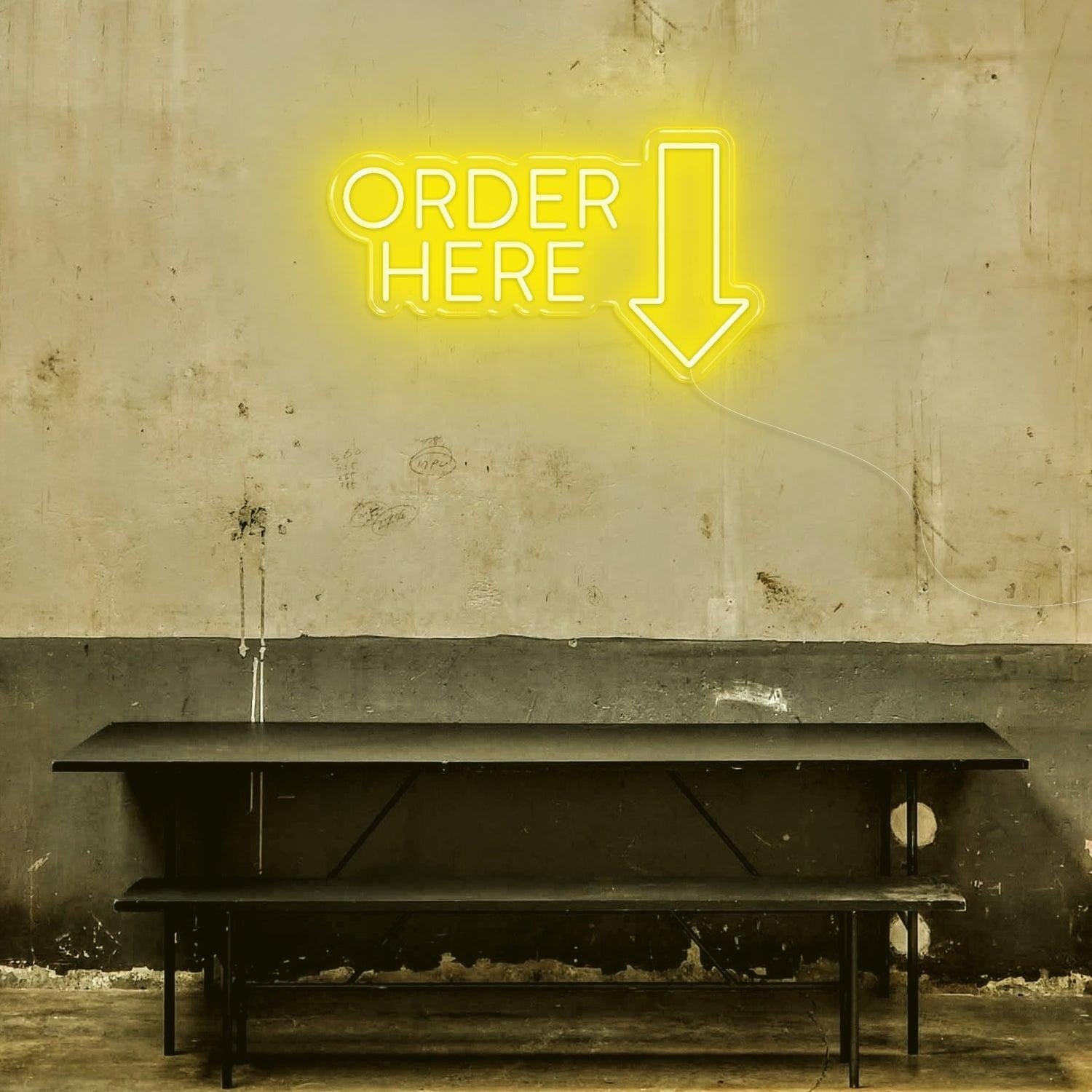 Lime Order Here Arrow Led Neon Sign For Industrial Retro Cafe Bar Wall Decor | Shineneon