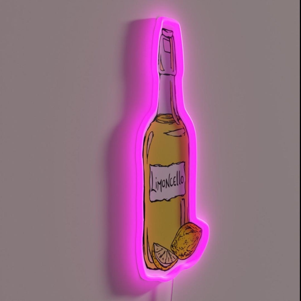 Limoncello Bottle And Lemons Italian Delicacy Rgb Led Neon Sign - LED neon sign close-up detail