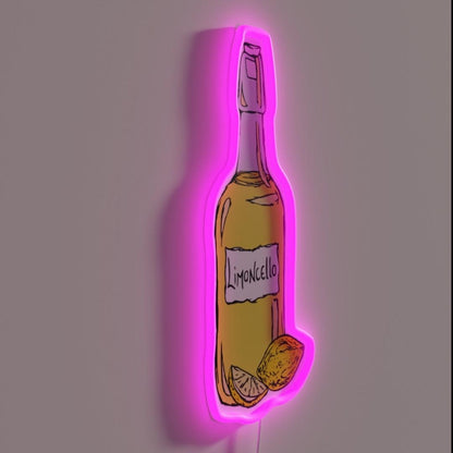 Limoncello Bottle And Lemons Italian Delicacy Rgb Led Neon Sign - LED neon sign close-up detail