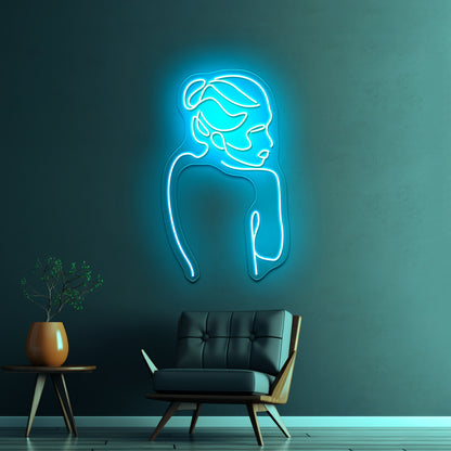 Line Art Woman With Branch With Leaves Drawing Woman Wall Artwork Neon Signs