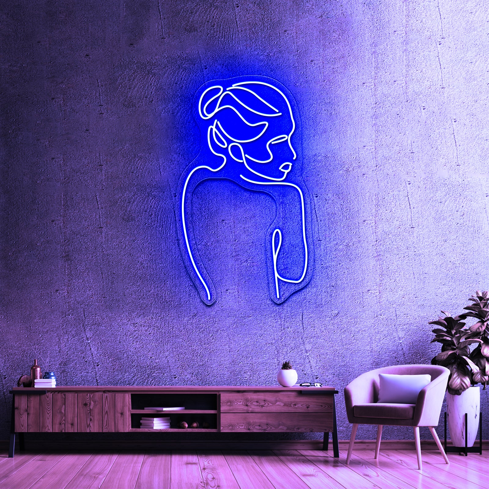 Line Art Woman With Branch With Leaves Drawing Woman Wall Artwork Neon Signs | Shineneon