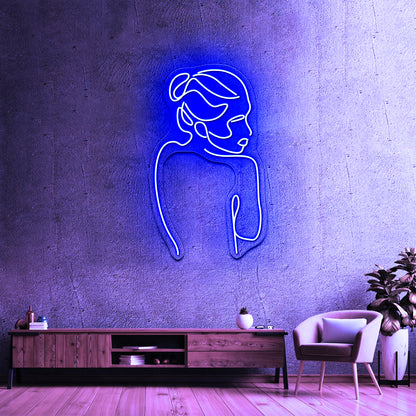 Line Art Woman With Branch With Leaves Drawing Woman Wall Artwork Neon Signs