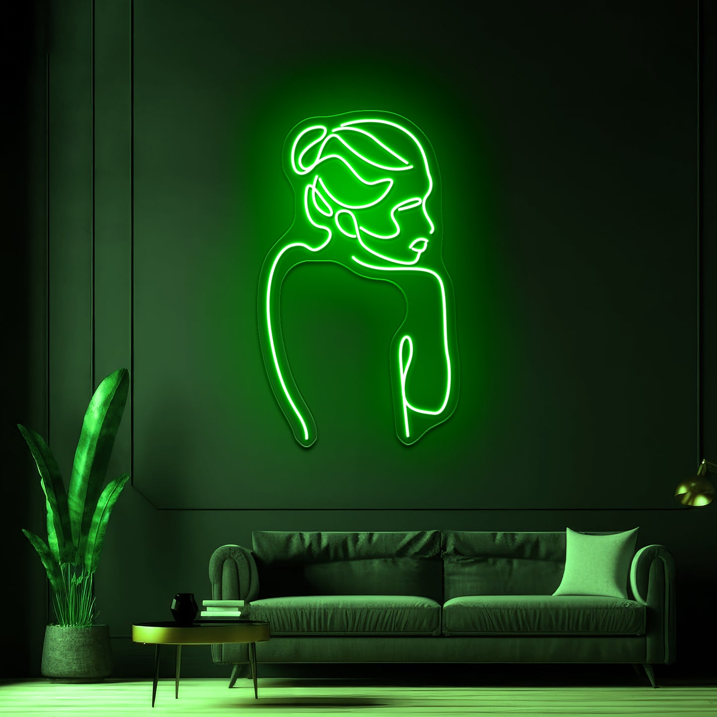 Line Art Woman With Branch With Leaves Drawing Woman Wall Artwork Neon Signs