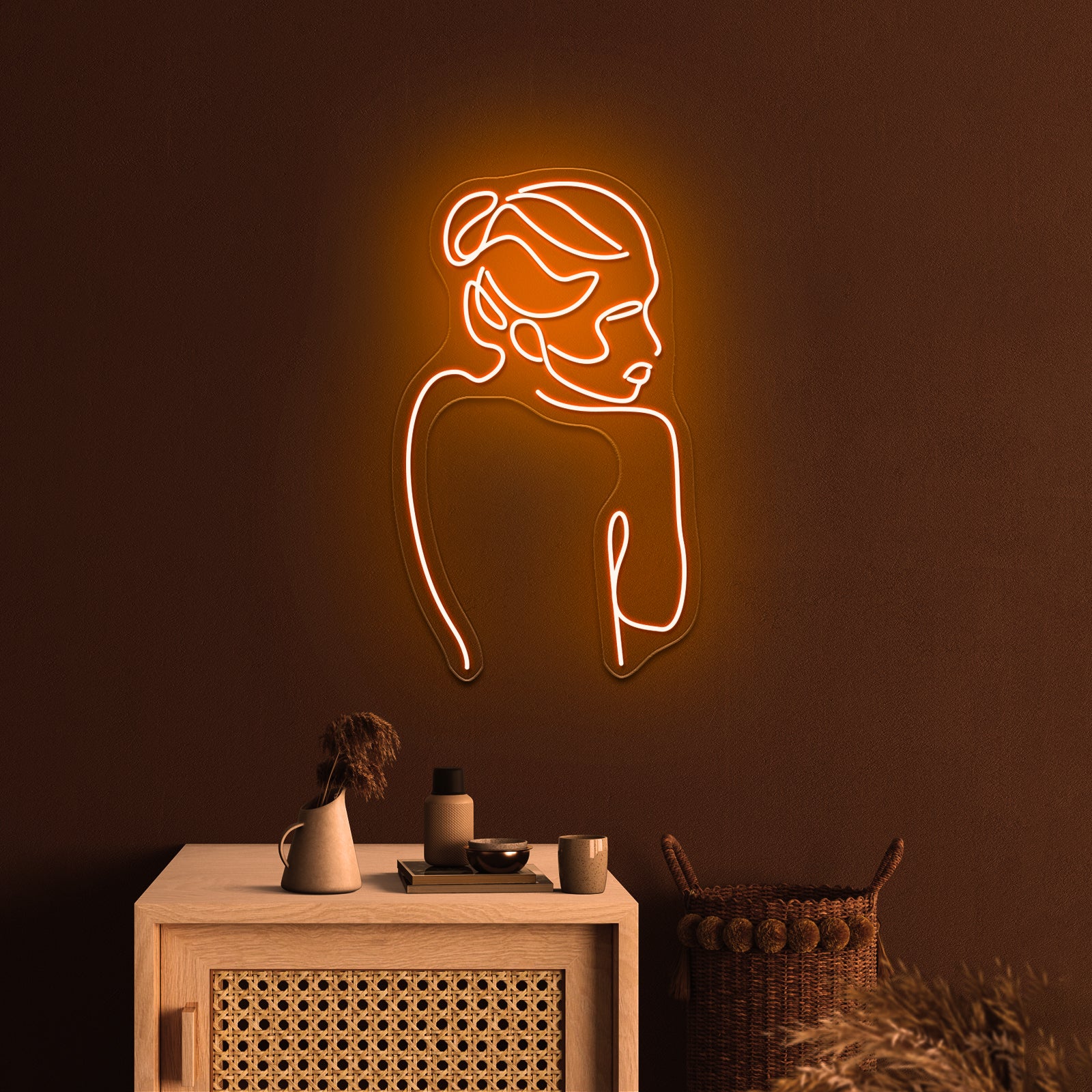 Line Art Woman With Branch With Leaves Drawing Woman Wall Artwork Neon Signs | Shineneon