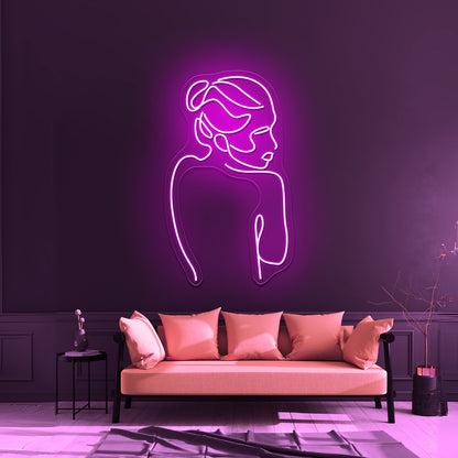 Line Art Woman With Branch With Leaves Drawing Woman Wall Artwork Neon Signs