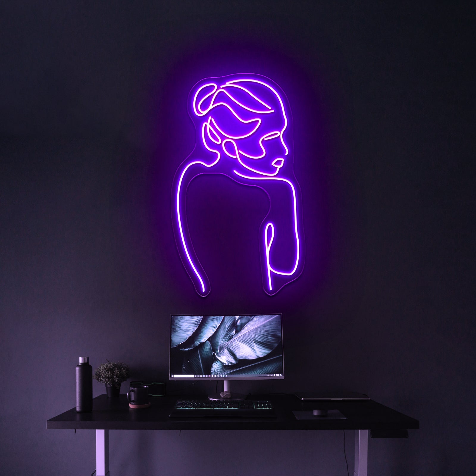 Line Art Woman With Branch With Leaves Drawing Woman Wall Artwork Neon Signs | Shineneon