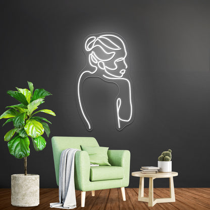 Line Art Woman With Branch With Leaves Drawing Woman Wall Artwork Neon Signs