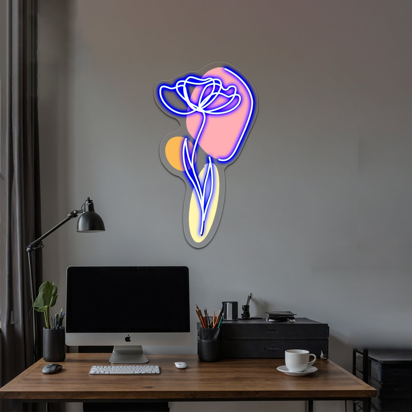 Line Drawn Flower Wall Artwork Neon Signs