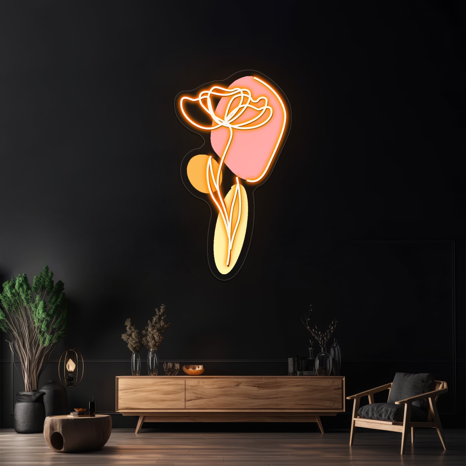 Line Drawn Flower Wall Artwork Neon Signs | Shineneon