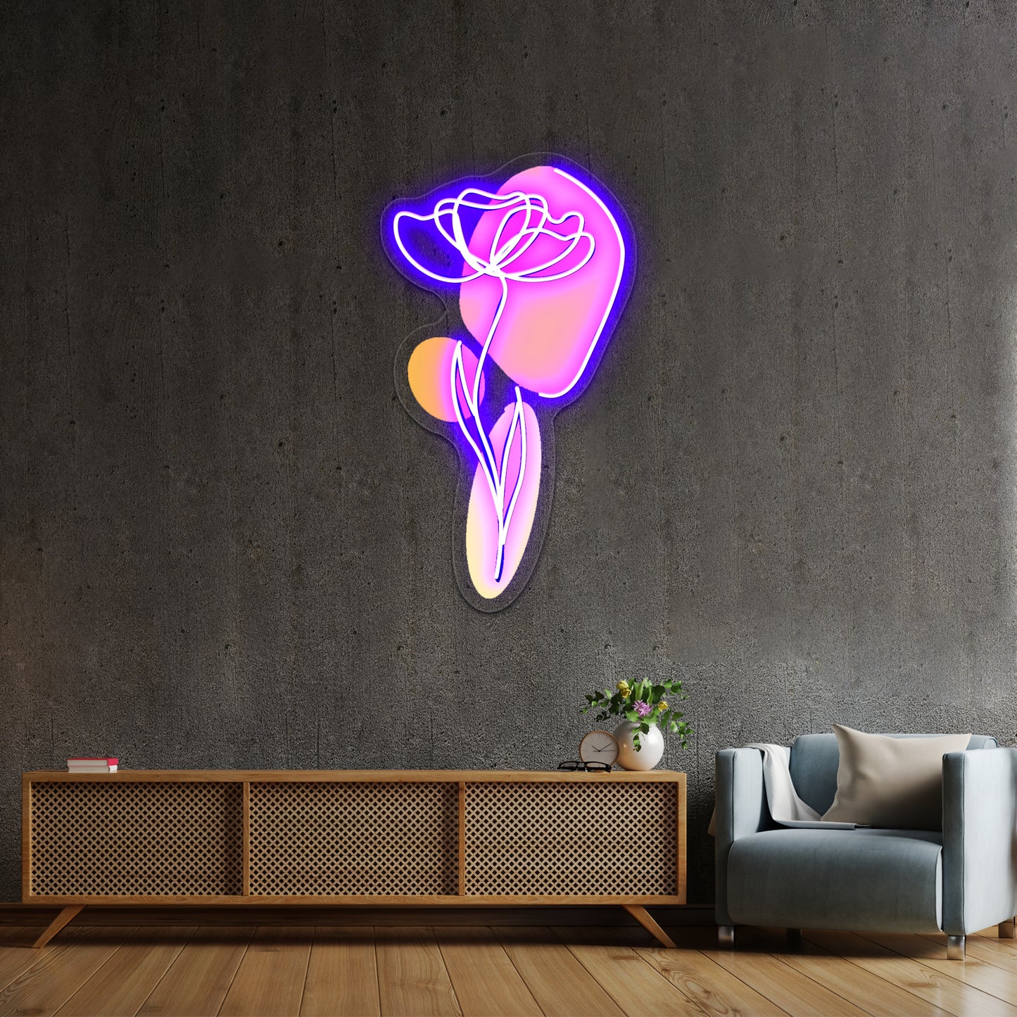 Line Drawn Flower Wall Artwork Neon Signs