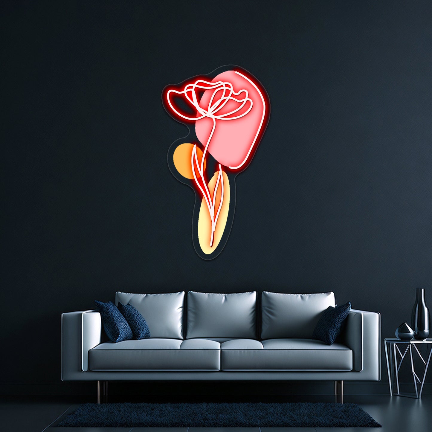 Line Drawn Flower Wall Artwork Neon Signs