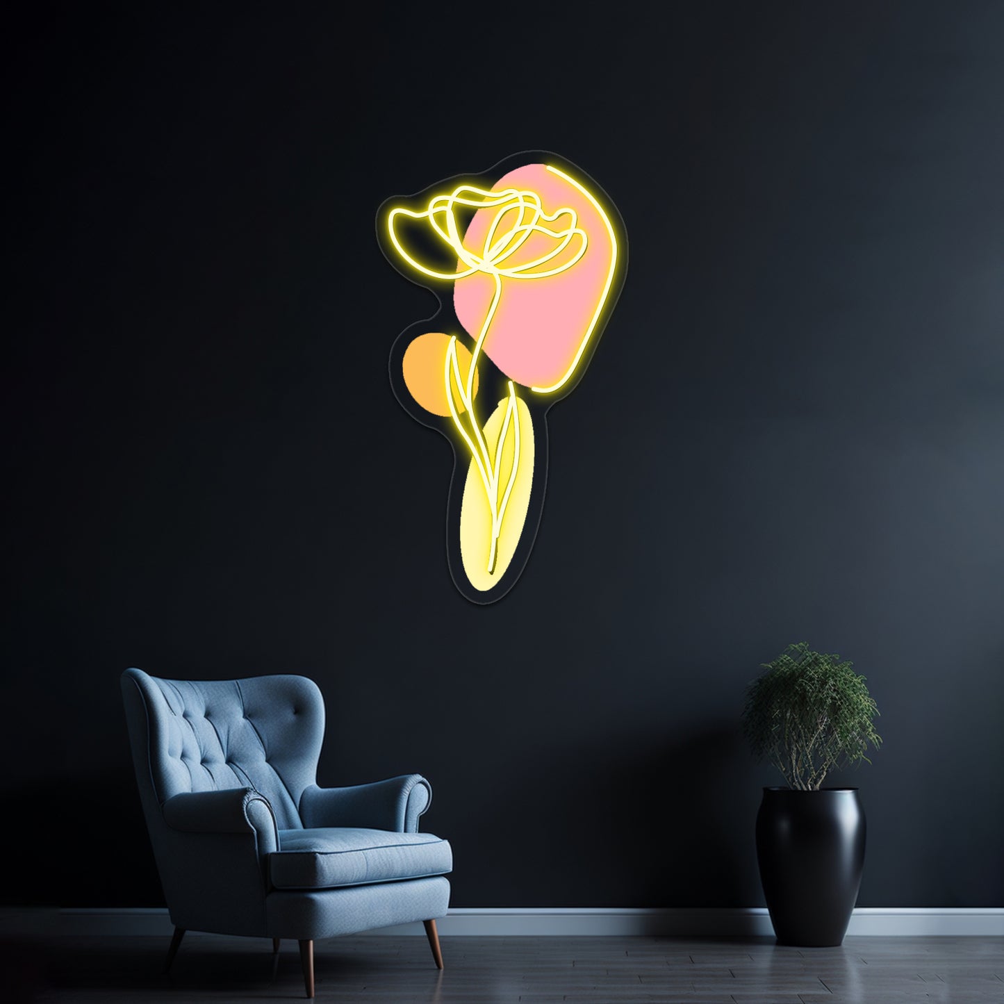 Line Drawn Flower Wall Artwork Neon Signs