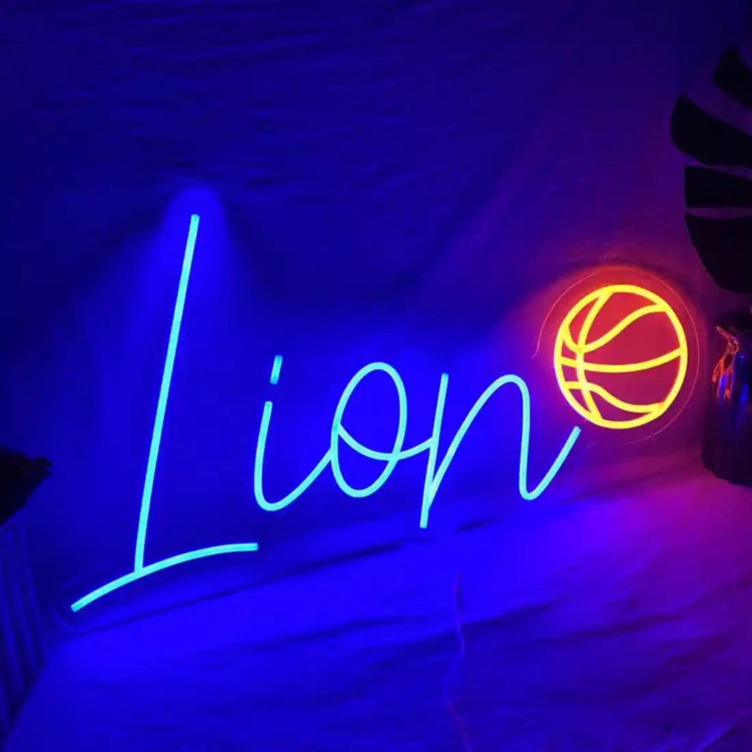 Lion Basketball Blue-Yellow LED Neon Sign for Sports Room Decor | Shineneon