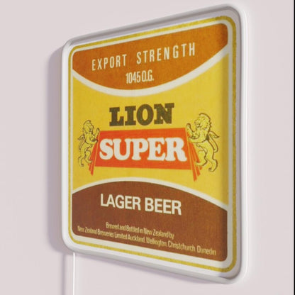 Lion Super Lager Coaster Rgb Led Neon Sign - Neon sign mounted on wall in room