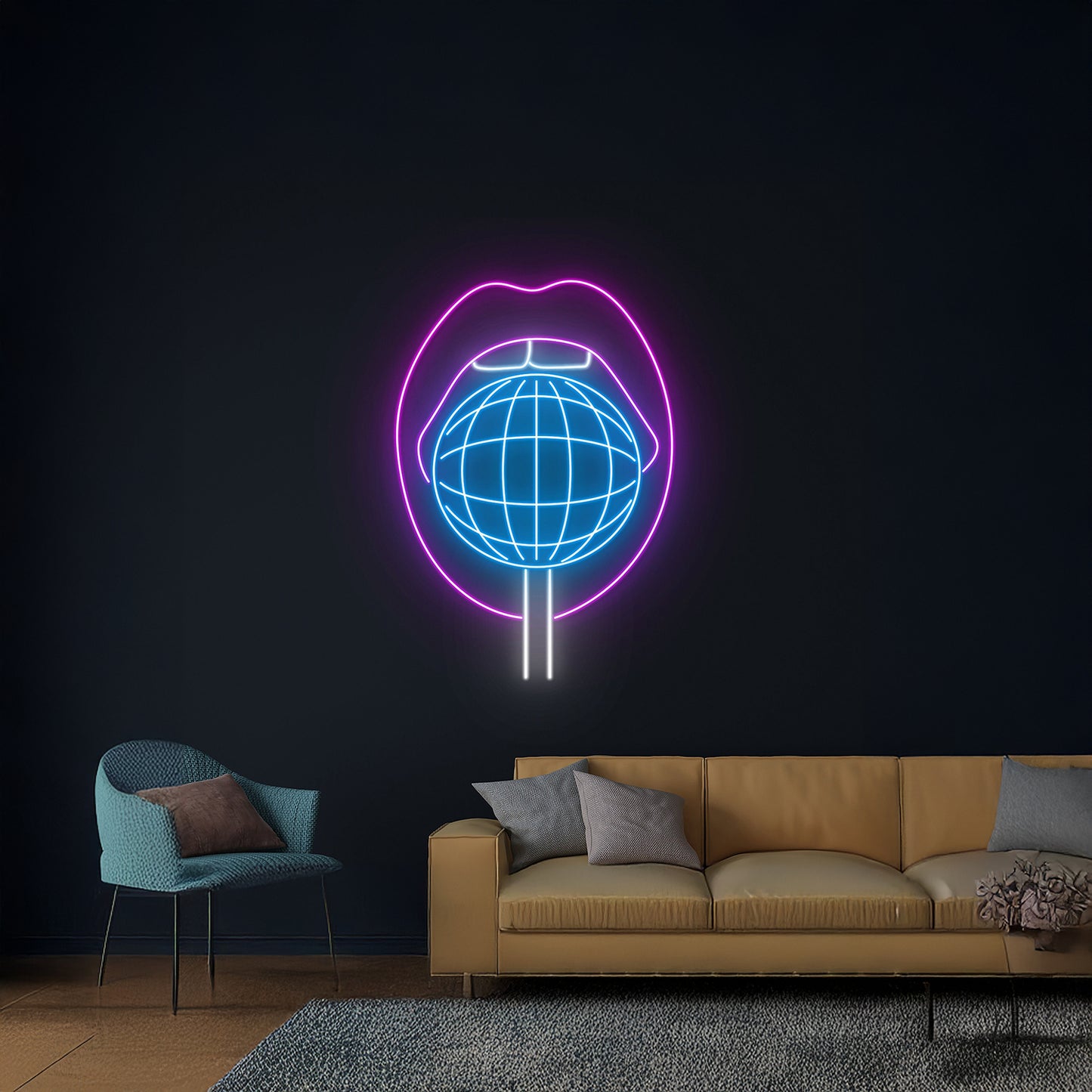 Lips Disco Ball Lollipop Neon Light