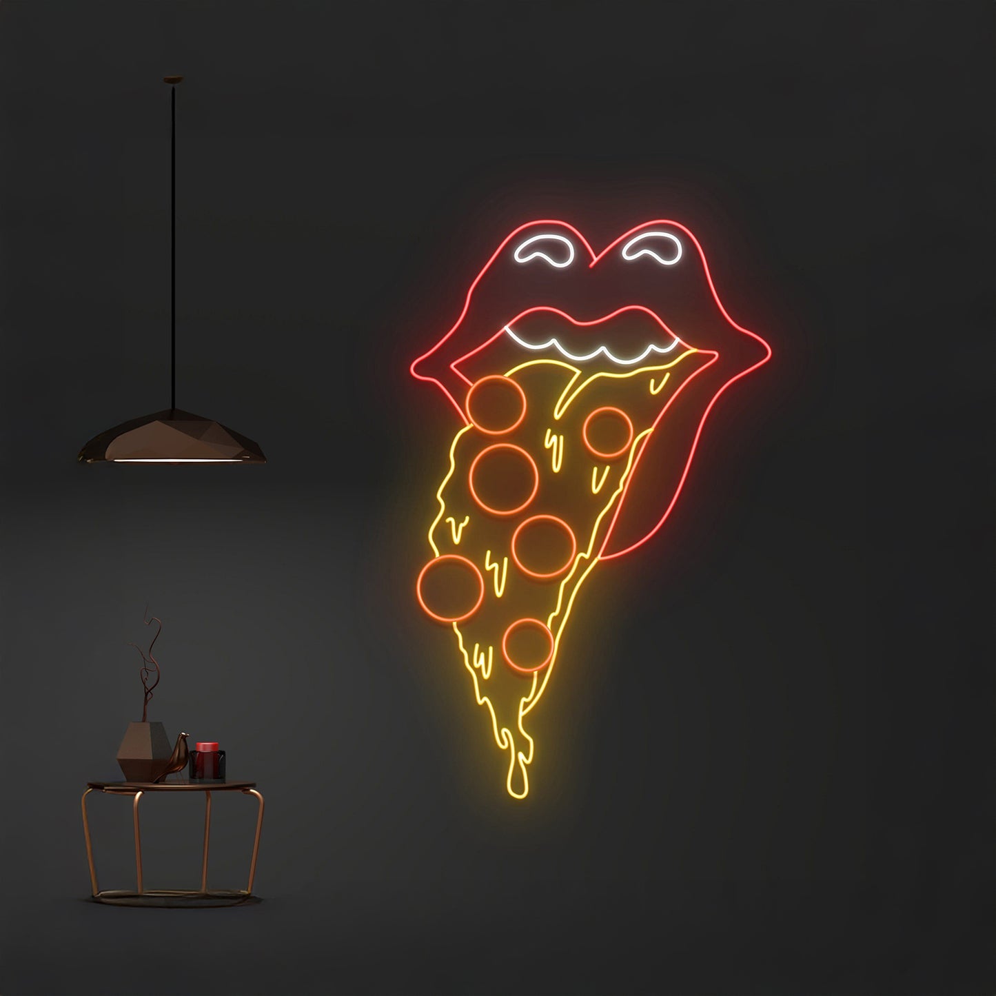 Lips Eating Pizza Neon Sign