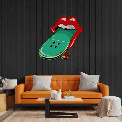 Lips Skateboard Uv Printed Led Neon Sign With Acrylic Artwork For Skateboard Room Decor | Shineneon