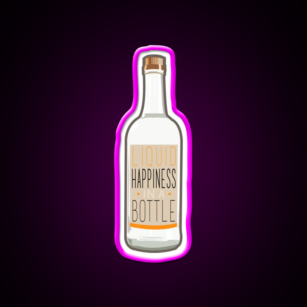 Liquid Happiness In A Bottle Vodka Bottle Flat Beer Bar Decor Led Neon Sign Rgb Color - Neon sign mounted on wall in room