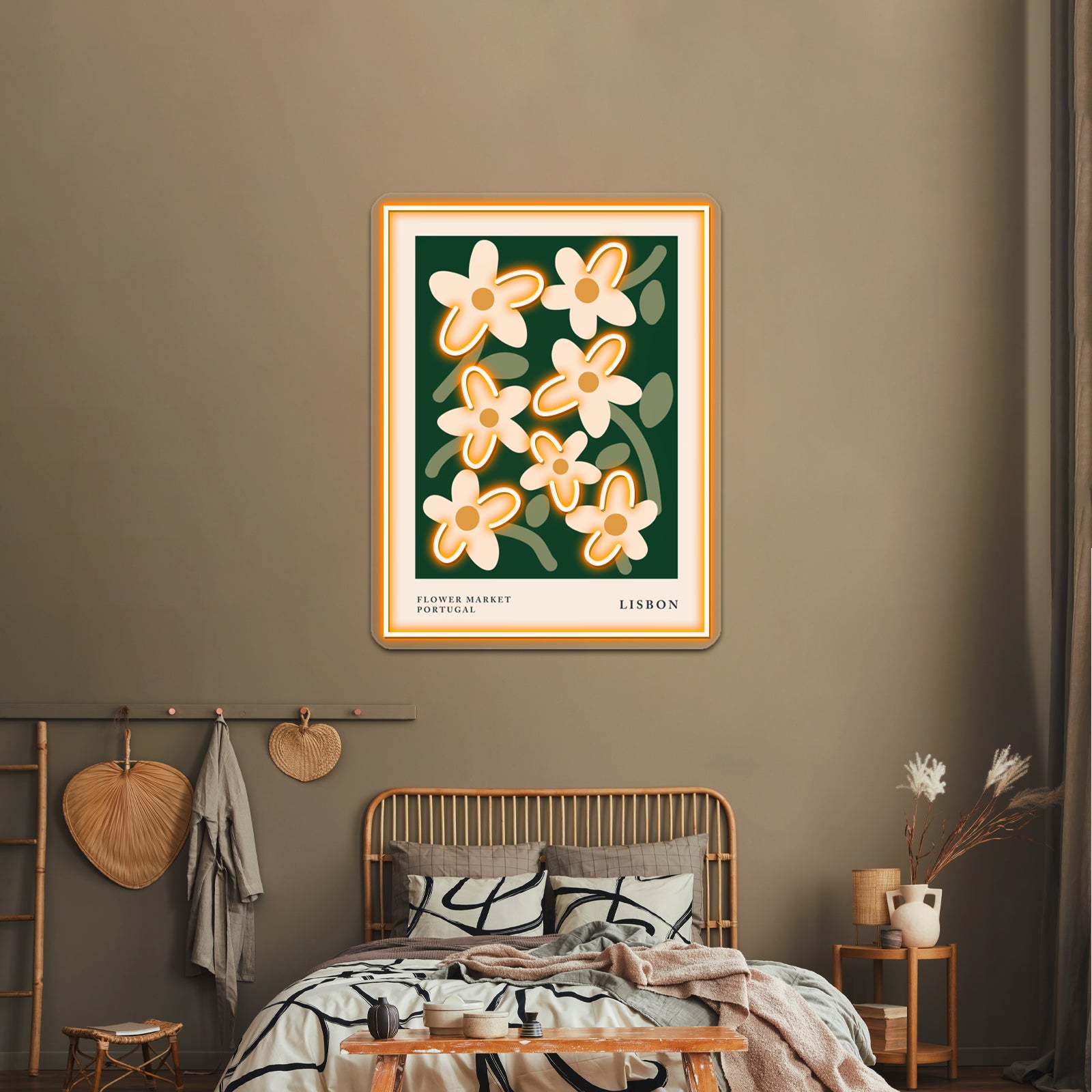 Lisbon Cottagecore Decor Aesthetic Abstract Flowers Wall Artwork Neon Signs | Shineneon