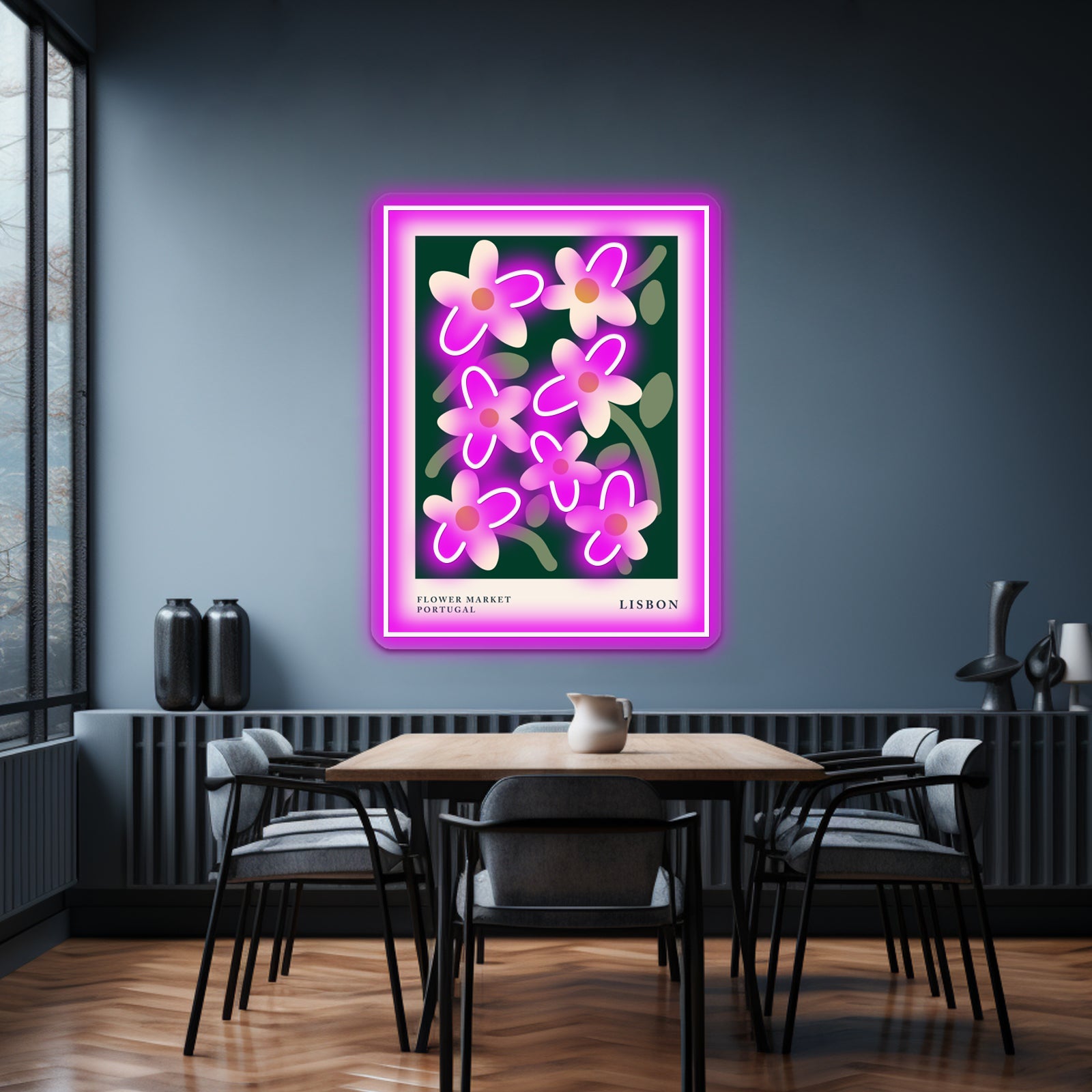 Lisbon Cottagecore Decor Aesthetic Abstract Flowers Wall Artwork Neon Signs | Shineneon