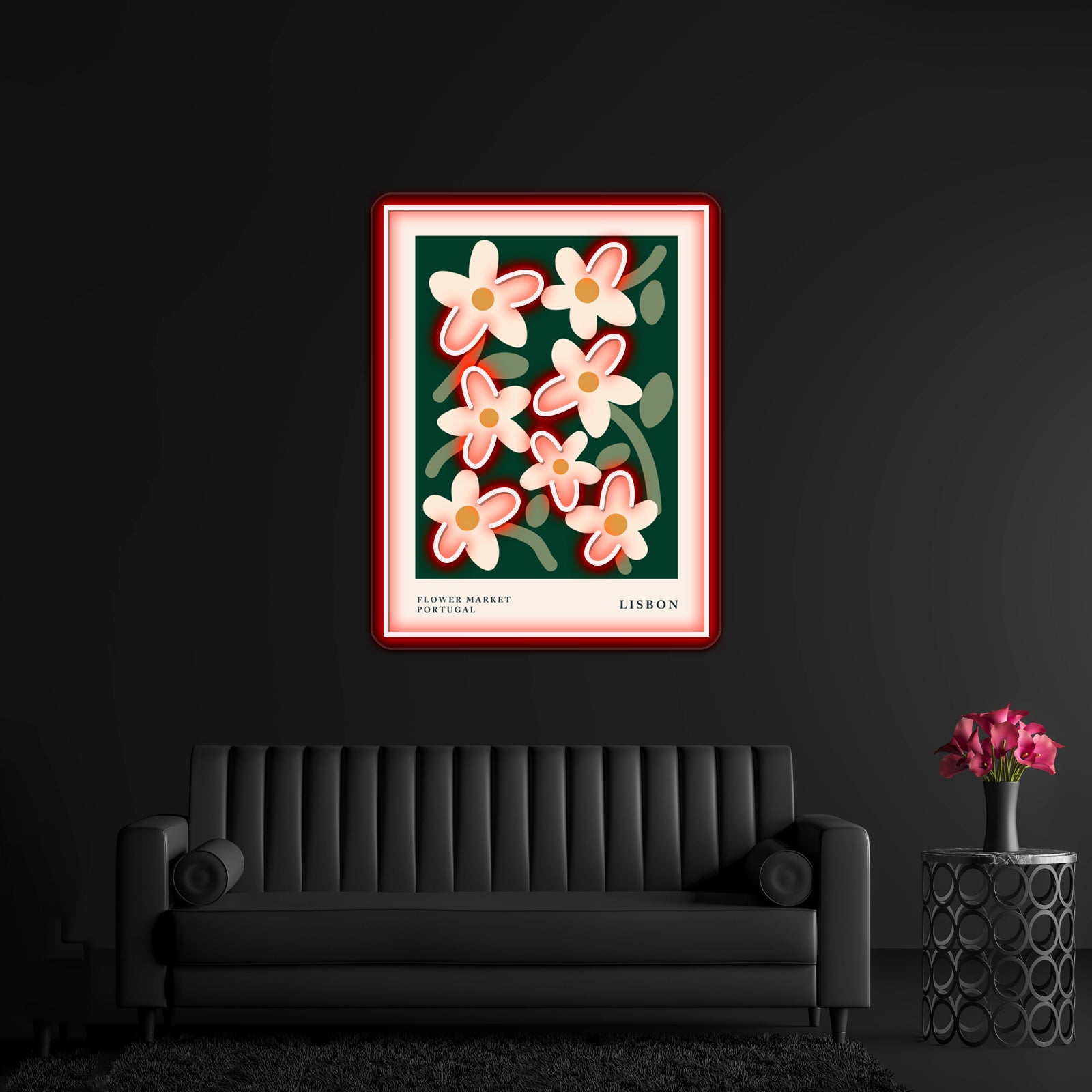 Lisbon Cottagecore Decor Aesthetic Abstract Flowers Wall Artwork Neon Signs | Shineneon