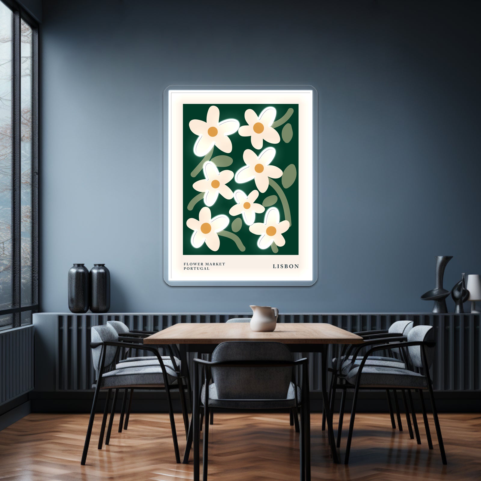 Lisbon Cottagecore Decor Aesthetic Abstract Flowers Wall Artwork Neon Signs | Shineneon