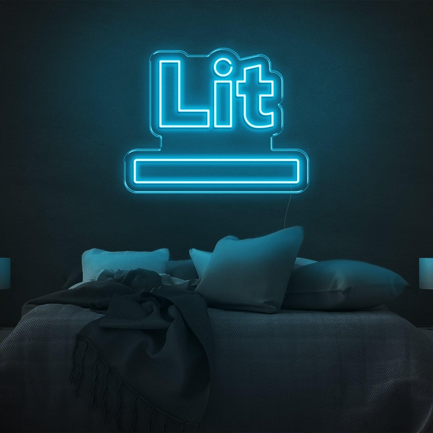 Lit Blue-Green Led Neon Sign For Modern Bedroom Wall Ambiance | Shineneon