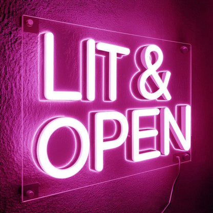 Lit Open Led Neon Sign Pink-Purple Backlit Modern Bar Decor | Shineneon