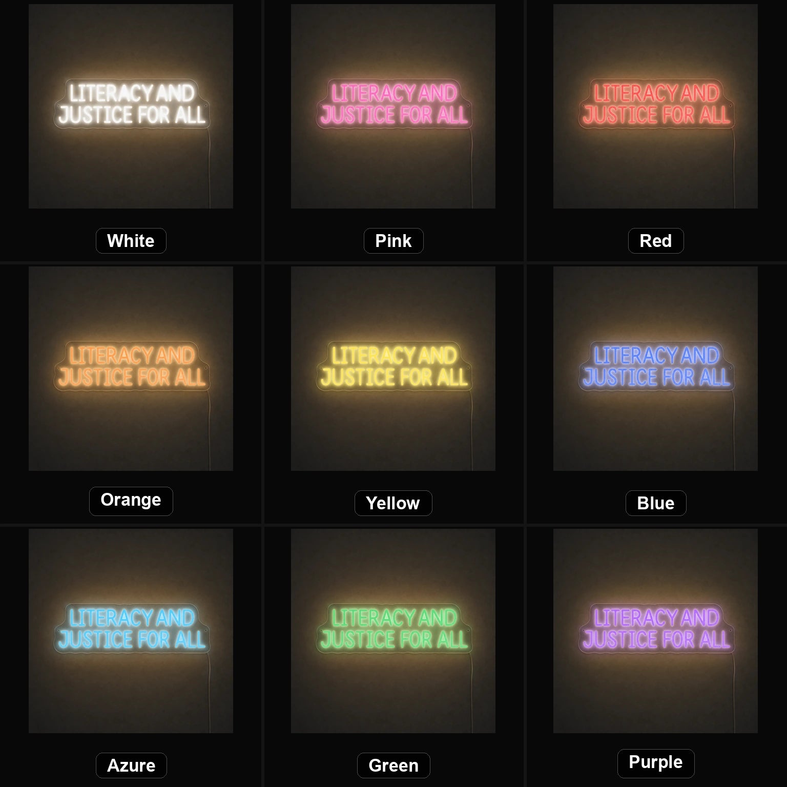 Literracy And Justice For All LED Neon Sign color grid