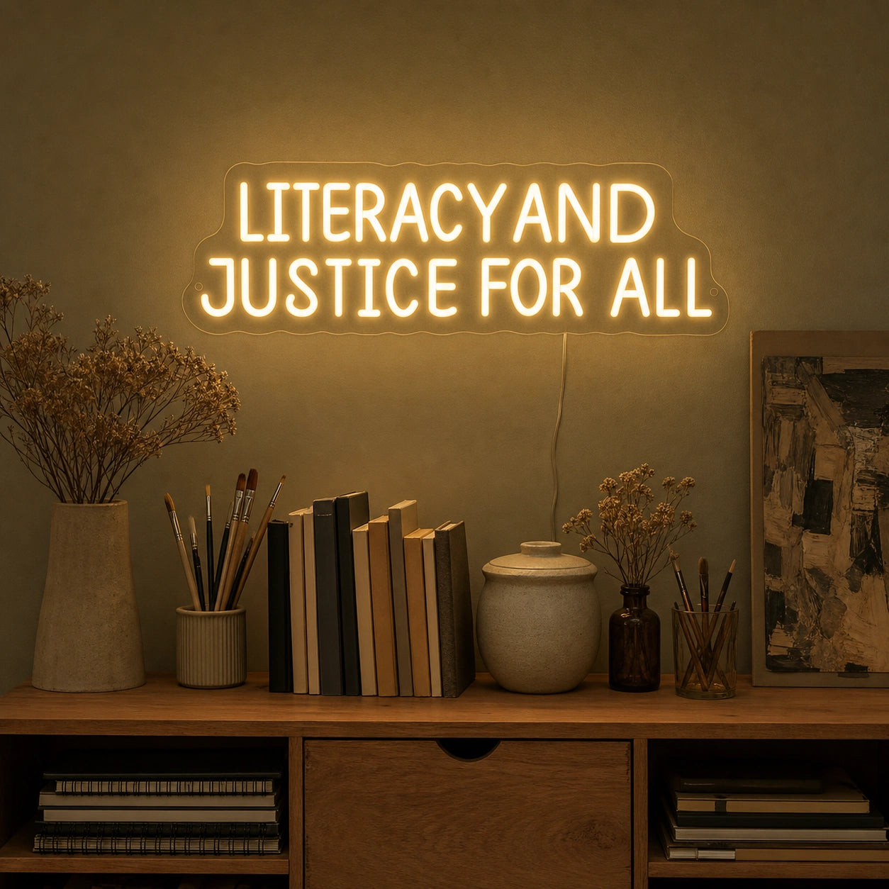 Literracy And Justice For All LED Neon Sign Home Garage Wall Decoration real lifestyle scene