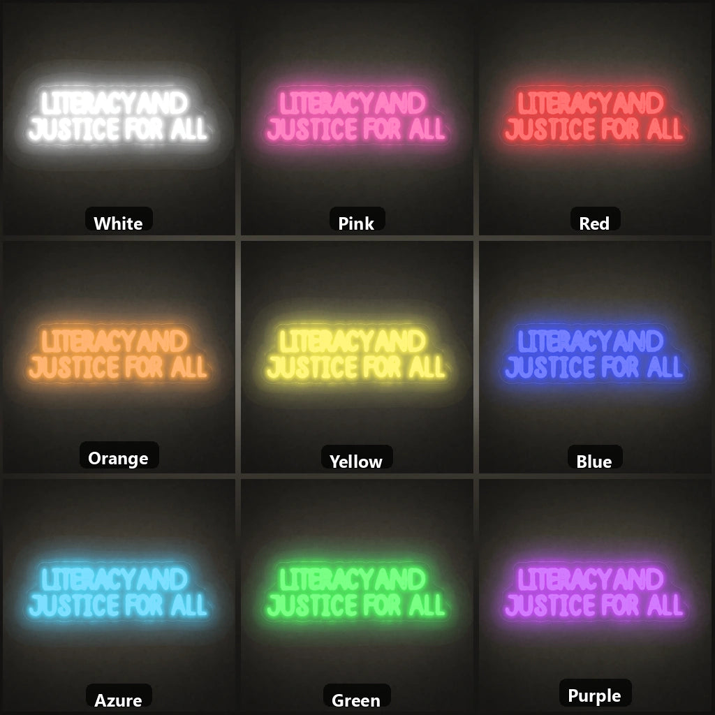 Literracy And Justice For All LED Neon Sign Home Garage Wall Decoration color grid