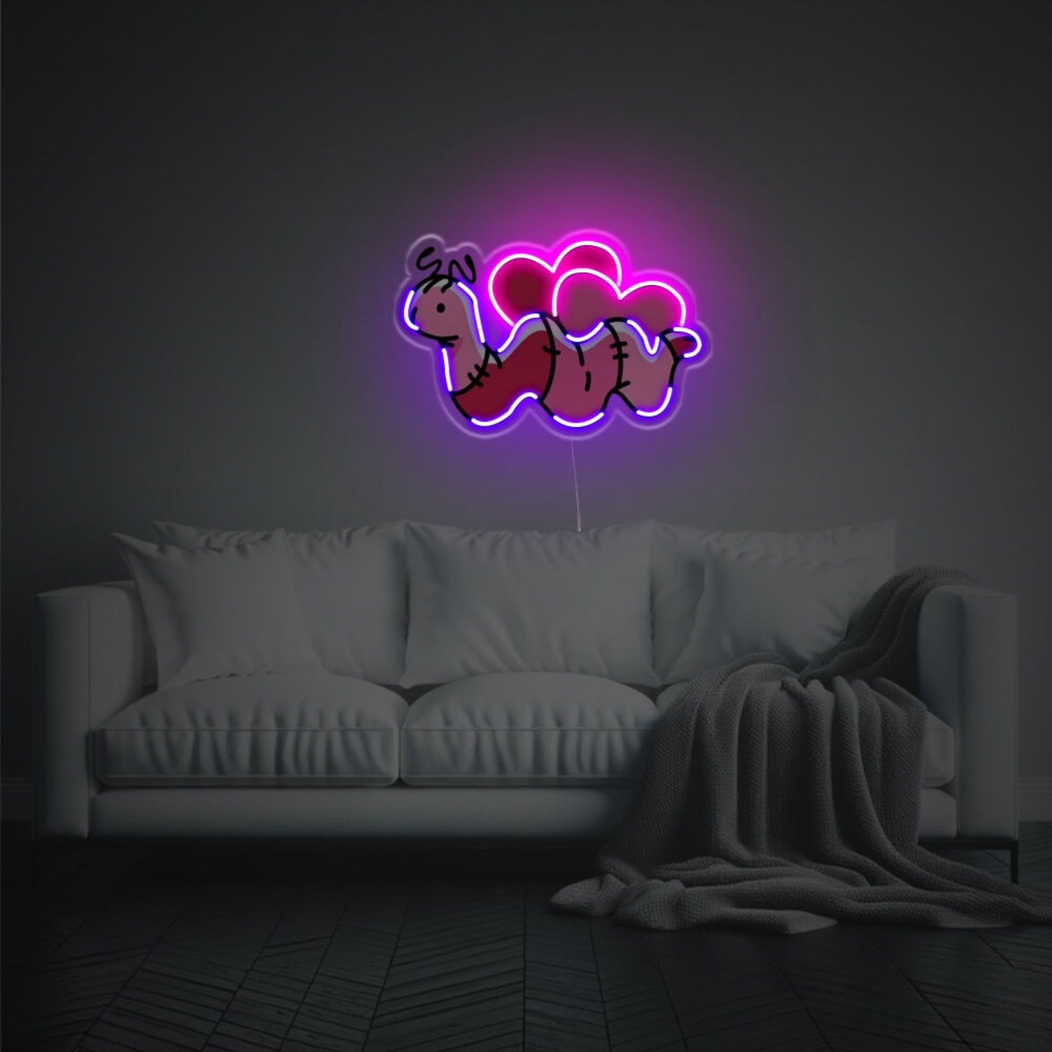 Little Worm With Pink Heart Led Neon Acrylic Artwork | Shineneon
