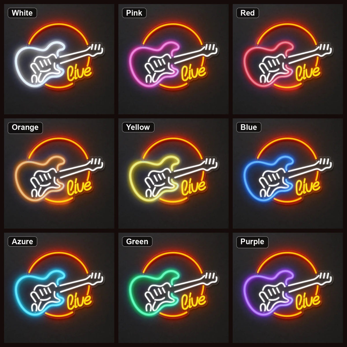 Live Guitar Circle LED Neon Sign - Shineneon