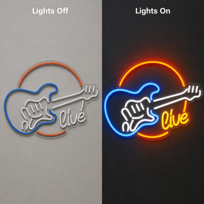 Live Guitar Circle LED Neon Sign - Shineneon