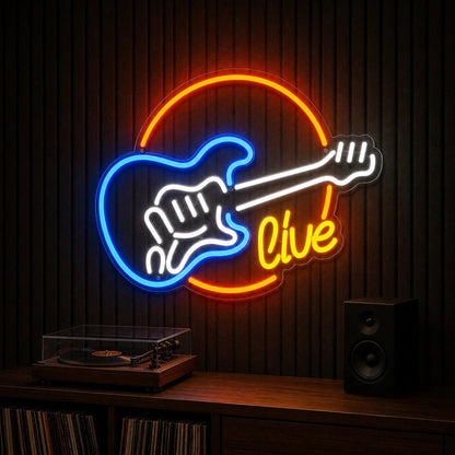 Live Guitar Circle LED Neon Sign - Shineneon