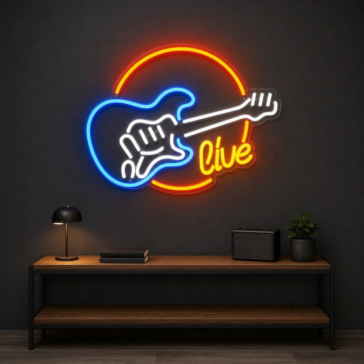 Live Guitar Circle LED Neon Sign - Shineneon