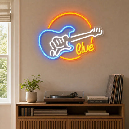 Live Guitar Circle LED Neon Sign - Shineneon