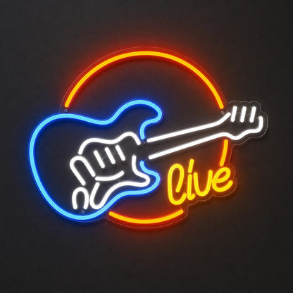 Live Guitar Circle LED Neon Sign - Shineneon