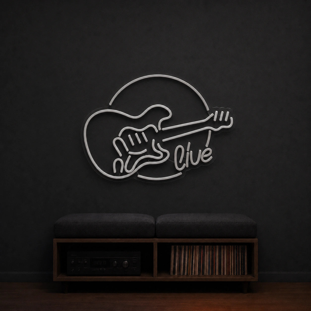Live Guitar Circle LED Neon Sign Home Garage Wall Decoration size image