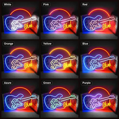 Live Guitar Circle LED Neon Sign Home Garage Wall Decoration color grid