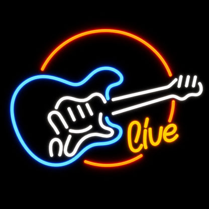 Live Guitar Circle LED Neon Sign Home Garage Wall Decoration main product image