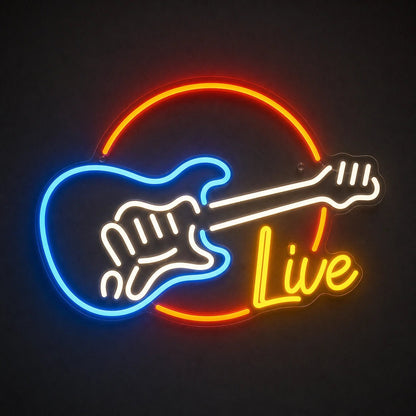 Live Guitar Circle LED Neon Sign Man Cave Neon Sign - Shineneon