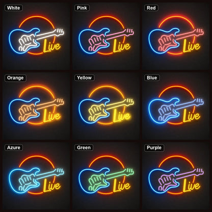 Live Guitar Circle LED Neon Sign Man Cave Neon Sign - Shineneon